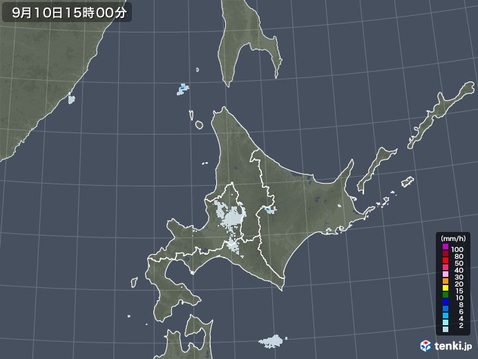 北海道地方の雨雲レーダー(2021年09月10日)