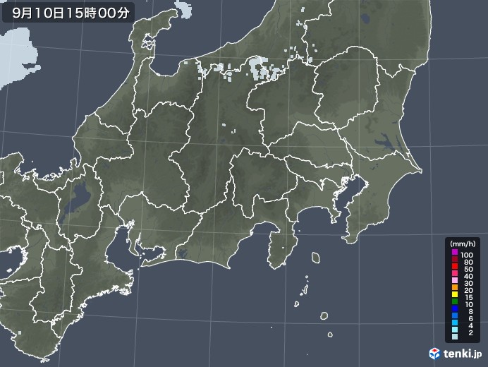 関東・甲信地方の雨雲レーダー(2021年09月10日)