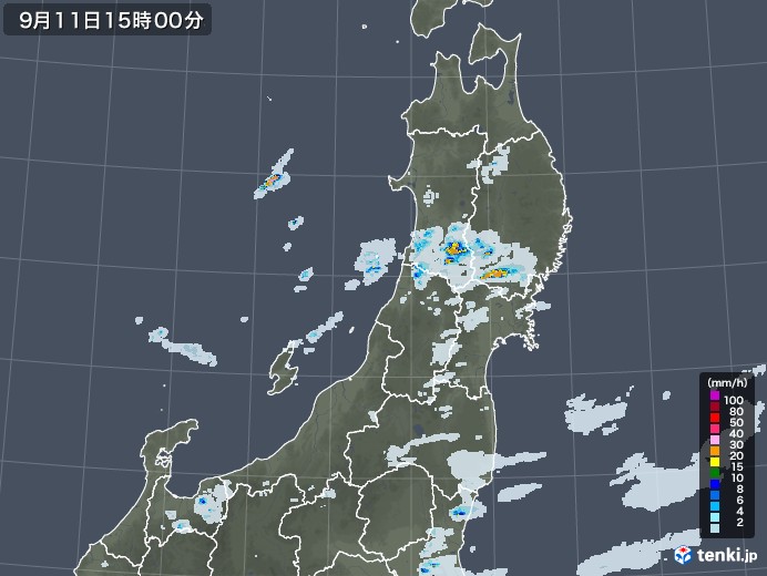 東北地方の雨雲レーダー(2021年09月11日)