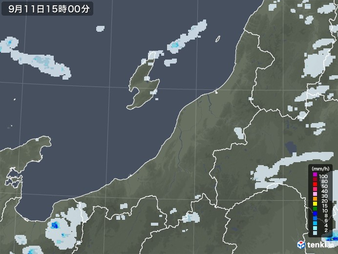 新潟県の雨雲レーダー(2021年09月11日)