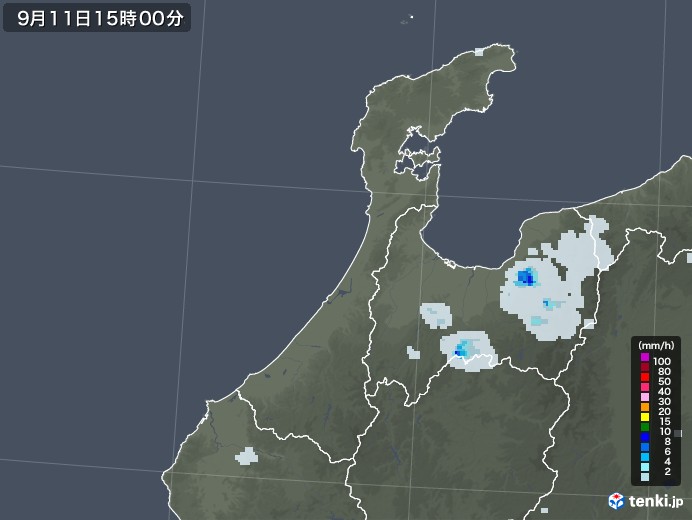 石川県の雨雲レーダー(2021年09月11日)