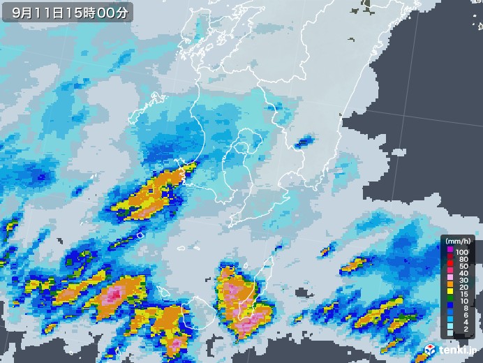 鹿児島県の雨雲レーダー(2021年09月11日)