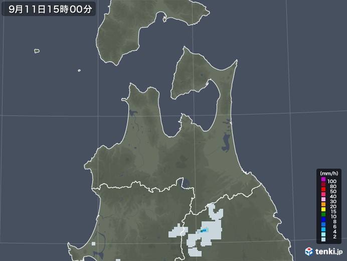 青森県の雨雲レーダー(2021年09月11日)