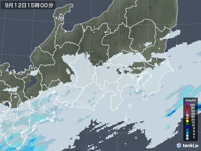 関東・甲信地方の雨雲レーダー(2021年09月12日)