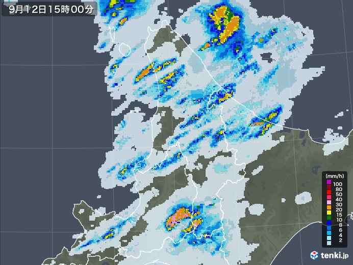 道北の雨雲レーダー(2021年09月12日)