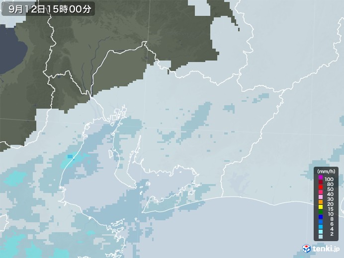 愛知県の雨雲レーダー(2021年09月12日)