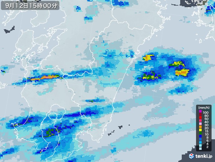 宮崎県の雨雲レーダー(2021年09月12日)