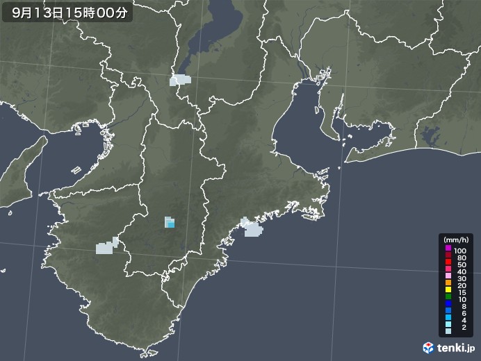 三重県の雨雲レーダー(2021年09月13日)