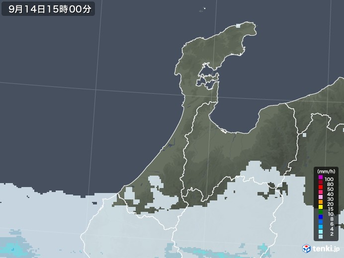 石川県の雨雲レーダー(2021年09月14日)