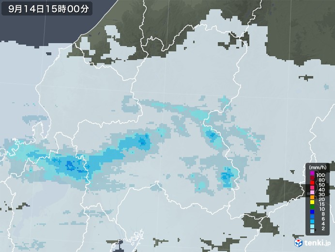 岐阜県の雨雲レーダー(2021年09月14日)