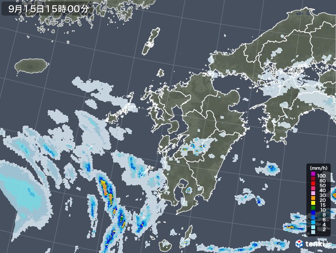 九州地方の雨雲レーダー(2021年09月15日)