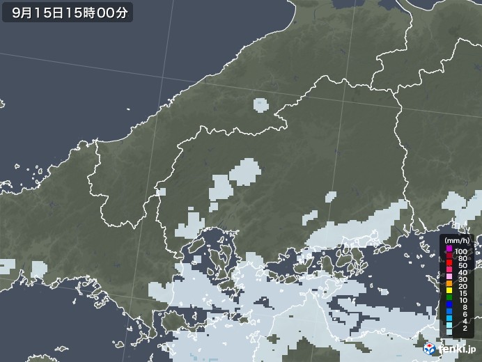 広島県の雨雲レーダー(2021年09月15日)