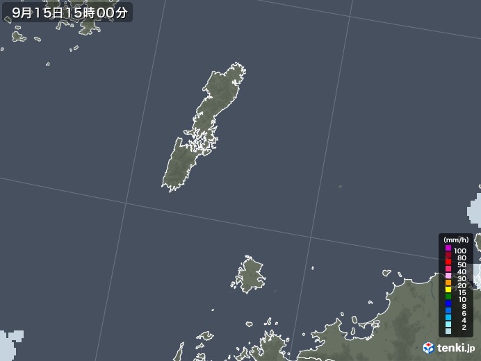 壱岐・対馬(長崎県)の雨雲レーダー(2021年09月15日)