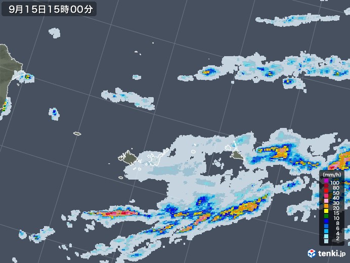 宮古・石垣・与那国(沖縄県)の雨雲レーダー(2021年09月15日)