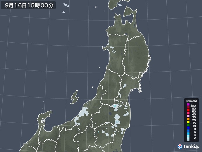 東北地方の雨雲レーダー(2021年09月16日)