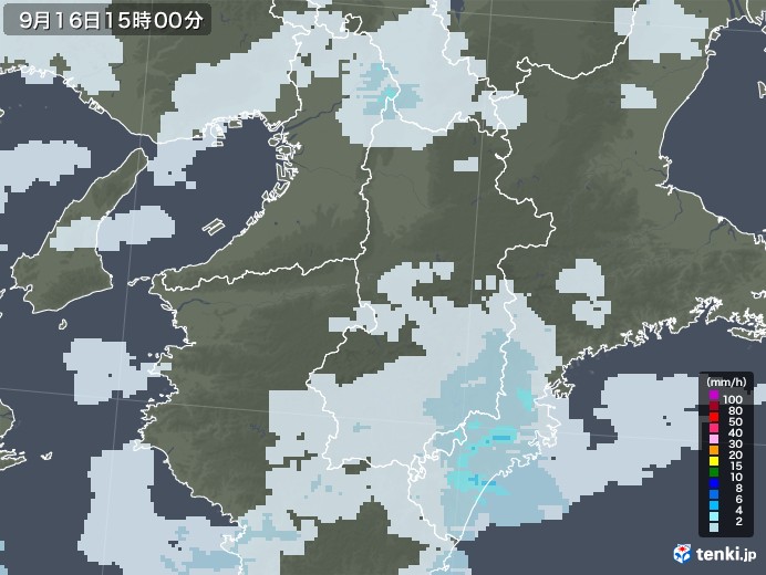 奈良県の雨雲レーダー(2021年09月16日)