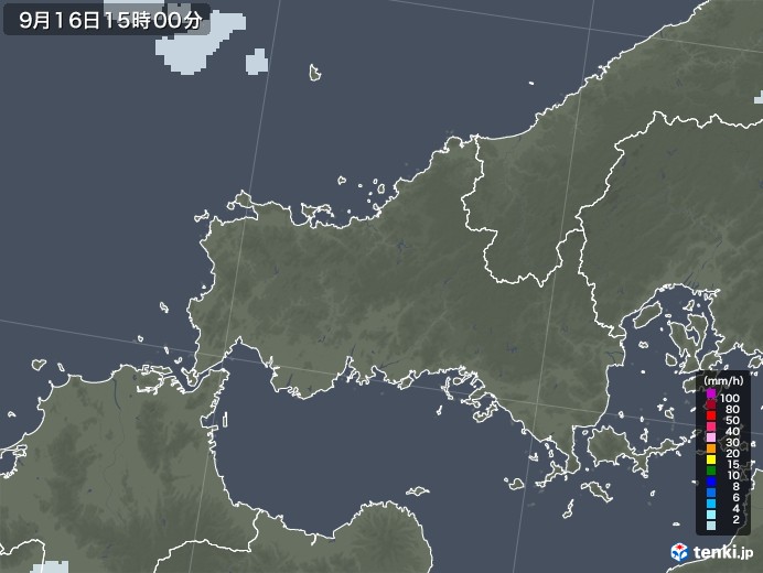 山口県の雨雲レーダー(2021年09月16日)