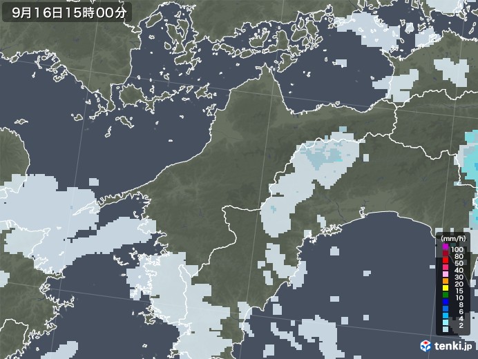 愛媛県の雨雲レーダー(2021年09月16日)