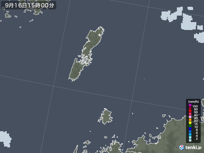 壱岐・対馬(長崎県)の雨雲レーダー(2021年09月16日)