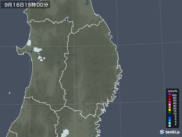 岩手県の雨雲レーダー(2021年09月16日)