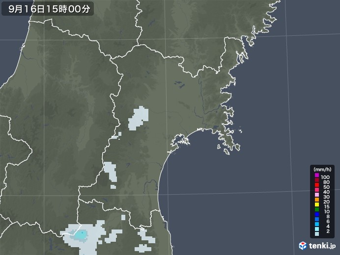 宮城県の雨雲レーダー(2021年09月16日)