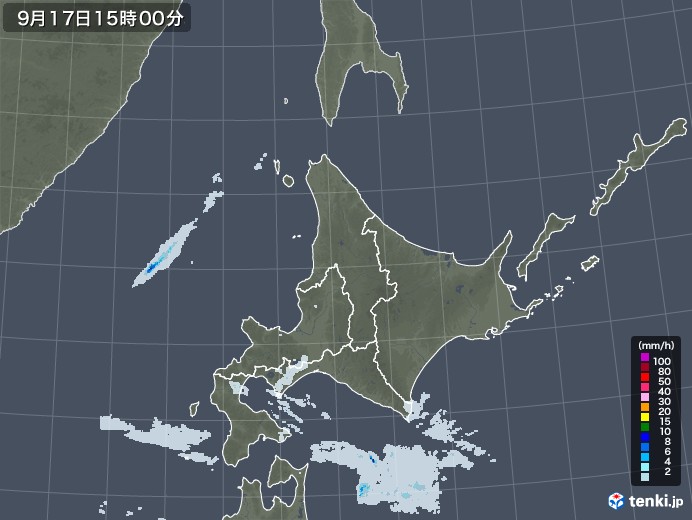 北海道地方の雨雲レーダー(2021年09月17日)