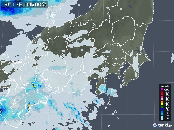 関東・甲信地方の雨雲レーダー(2021年09月17日)