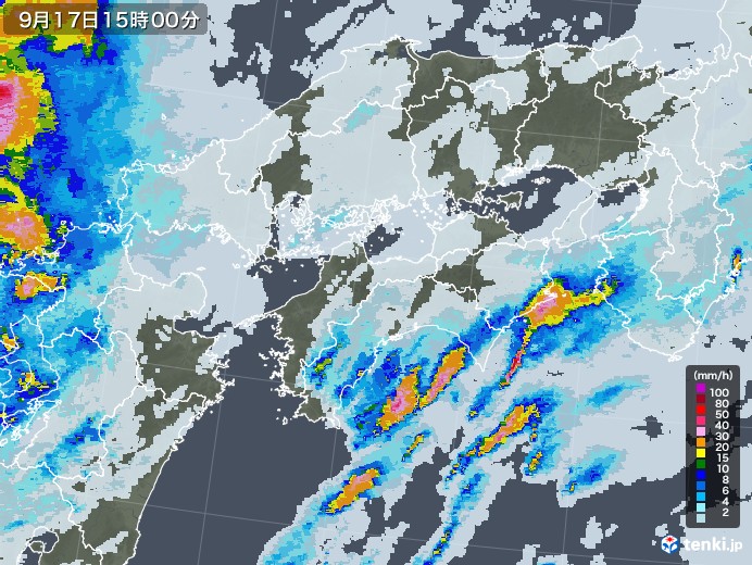 四国地方の雨雲レーダー(2021年09月17日)