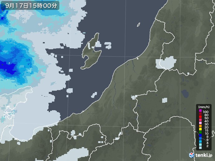 新潟県の雨雲レーダー(2021年09月17日)