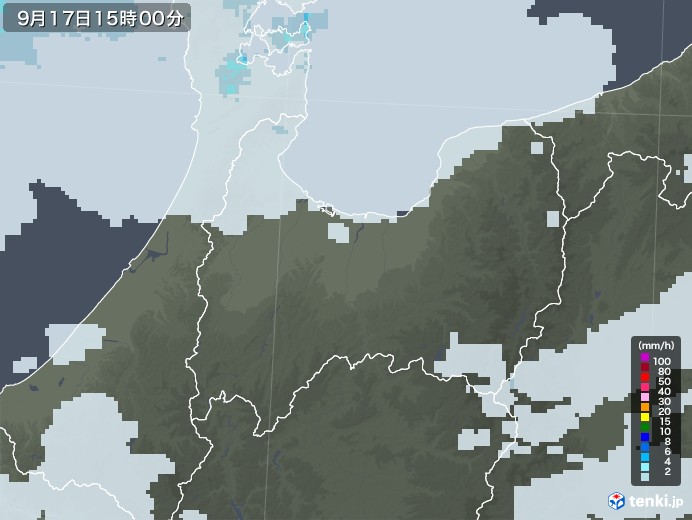 富山県の雨雲レーダー(2021年09月17日)