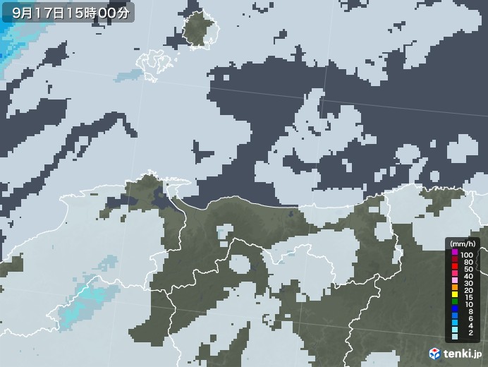 鳥取県の雨雲レーダー(2021年09月17日)
