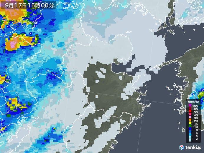 大分県の雨雲レーダー(2021年09月17日)