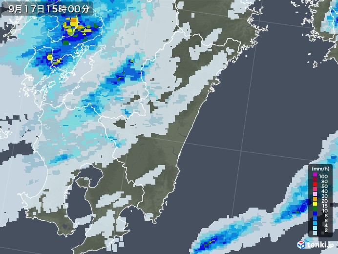 宮崎県の雨雲レーダー(2021年09月17日)
