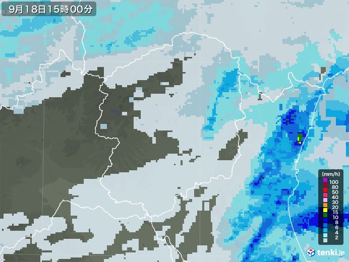 栃木県の雨雲レーダー(2021年09月18日)