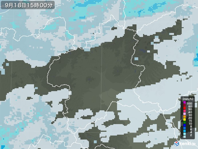 群馬県の雨雲レーダー(2021年09月18日)