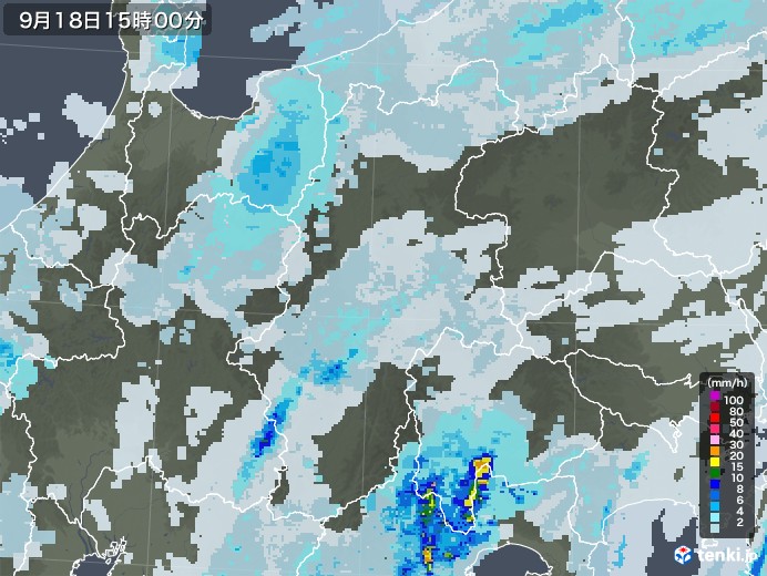 長野県の雨雲レーダー(2021年09月18日)