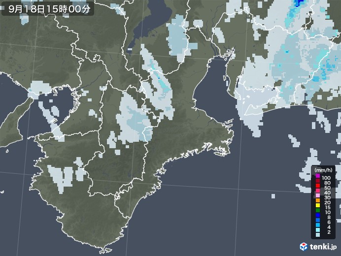 三重県の雨雲レーダー(2021年09月18日)