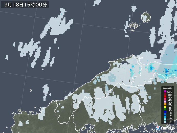 島根県の雨雲レーダー(2021年09月18日)