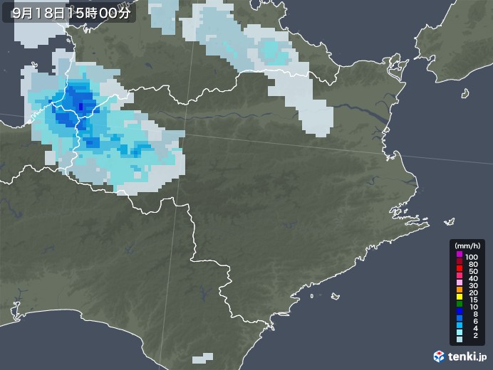 徳島県の雨雲レーダー(2021年09月18日)