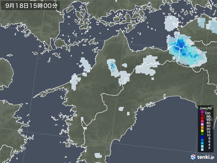 愛媛県の雨雲レーダー(2021年09月18日)