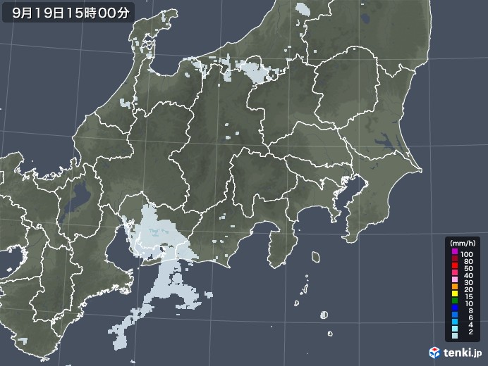 関東・甲信地方の雨雲レーダー(2021年09月19日)