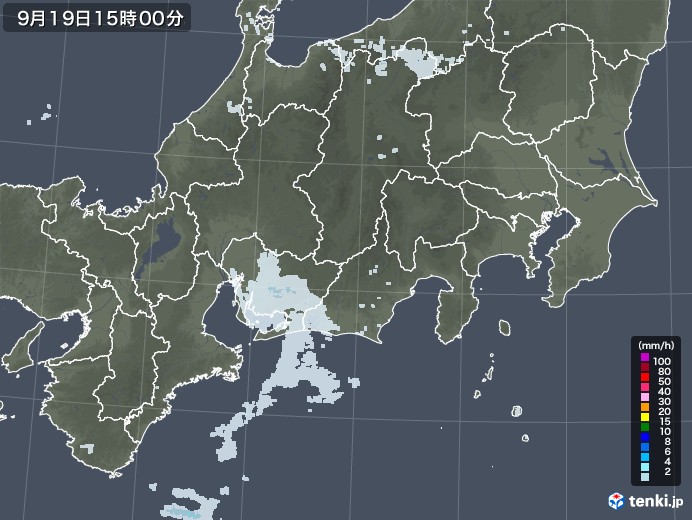 東海地方の雨雲レーダー(2021年09月19日)