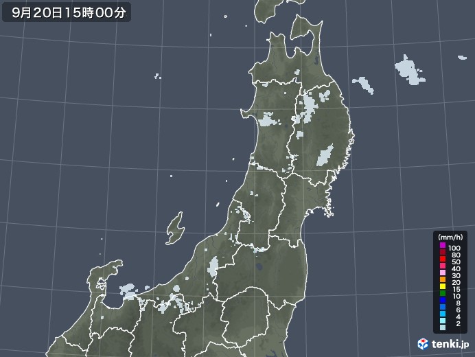 東北地方の雨雲レーダー(2021年09月20日)