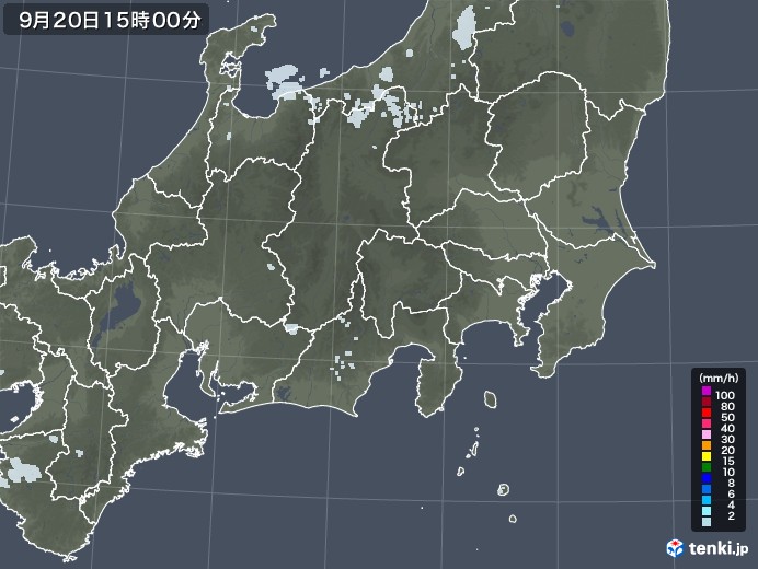 関東・甲信地方の雨雲レーダー(2021年09月20日)