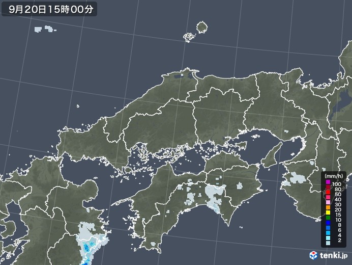 中国地方の雨雲レーダー(2021年09月20日)