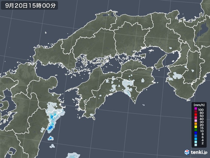 四国地方の雨雲レーダー(2021年09月20日)