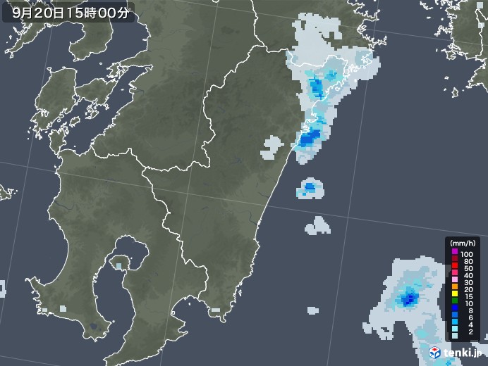 宮崎県の雨雲レーダー(2021年09月20日)