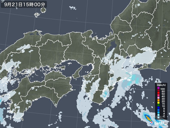 近畿地方の雨雲レーダー(2021年09月21日)
