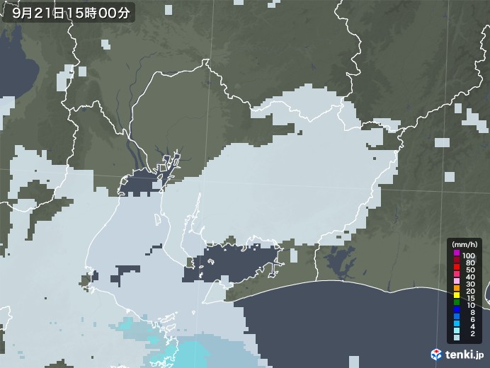 愛知県の雨雲レーダー(2021年09月21日)