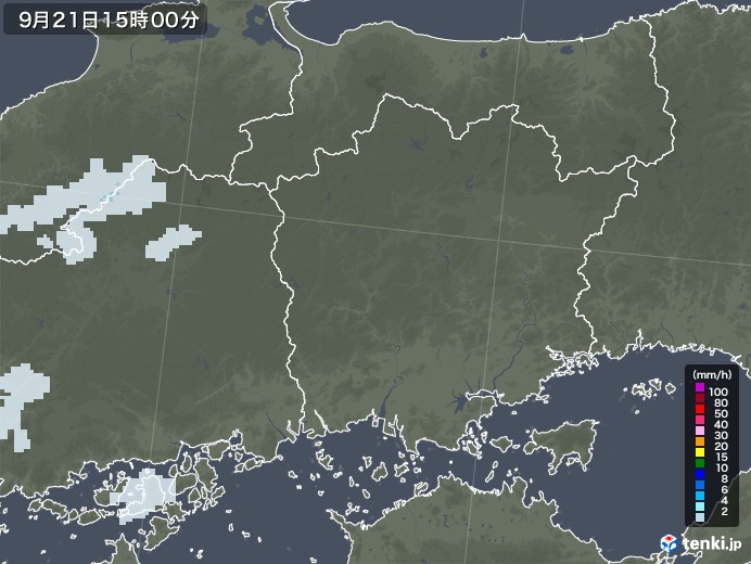 岡山県の雨雲レーダー(2021年09月21日)